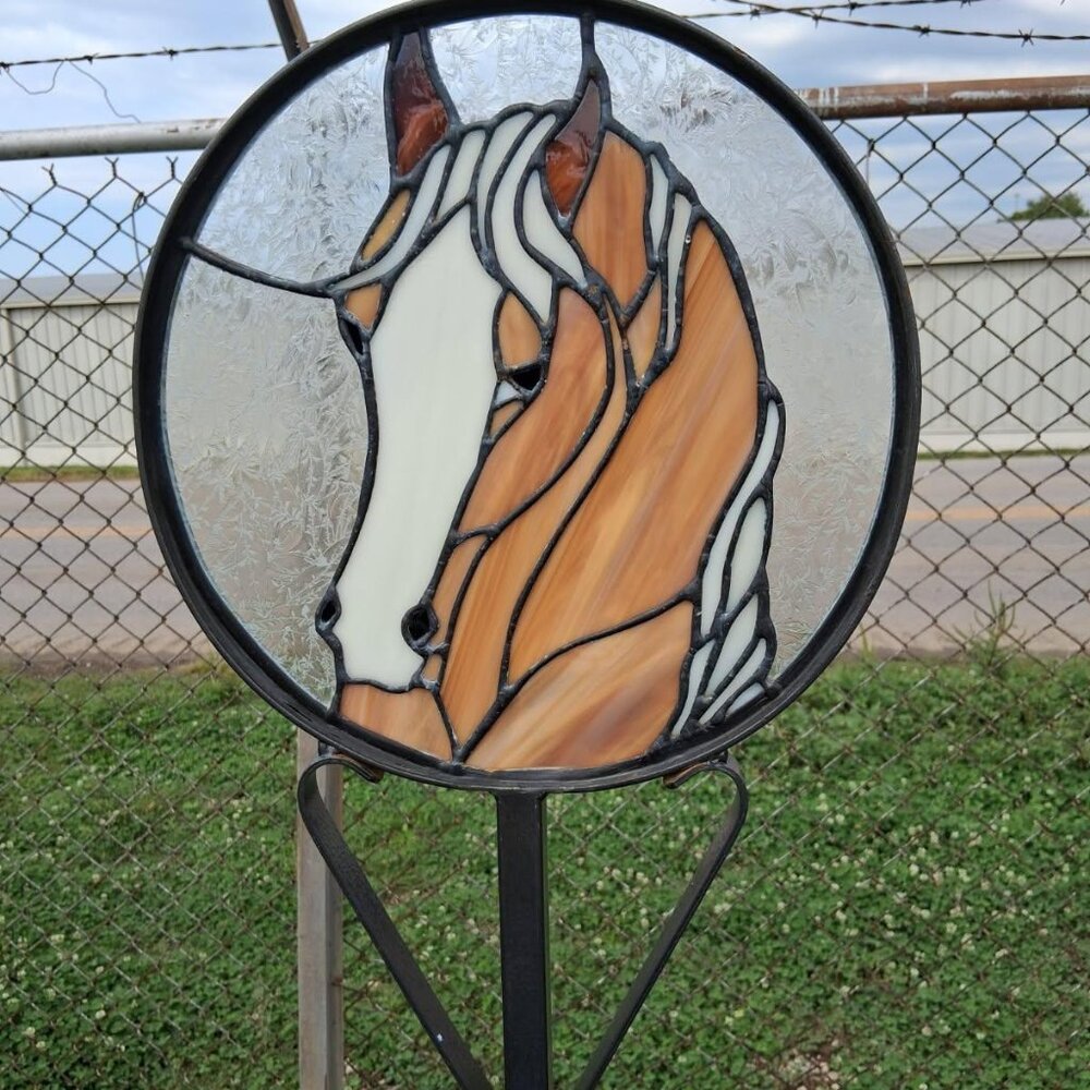 Stained Glass Horse Head Garden Stake